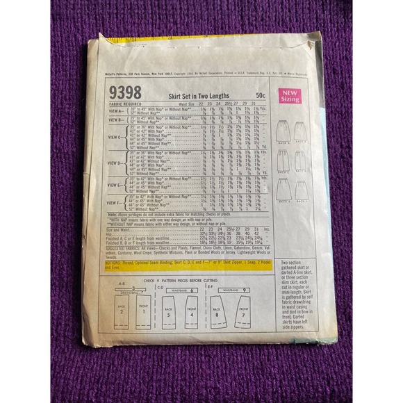 McCalls 9398 skirt A line sewing pattern 1960s size Small - Picture 3 of 6